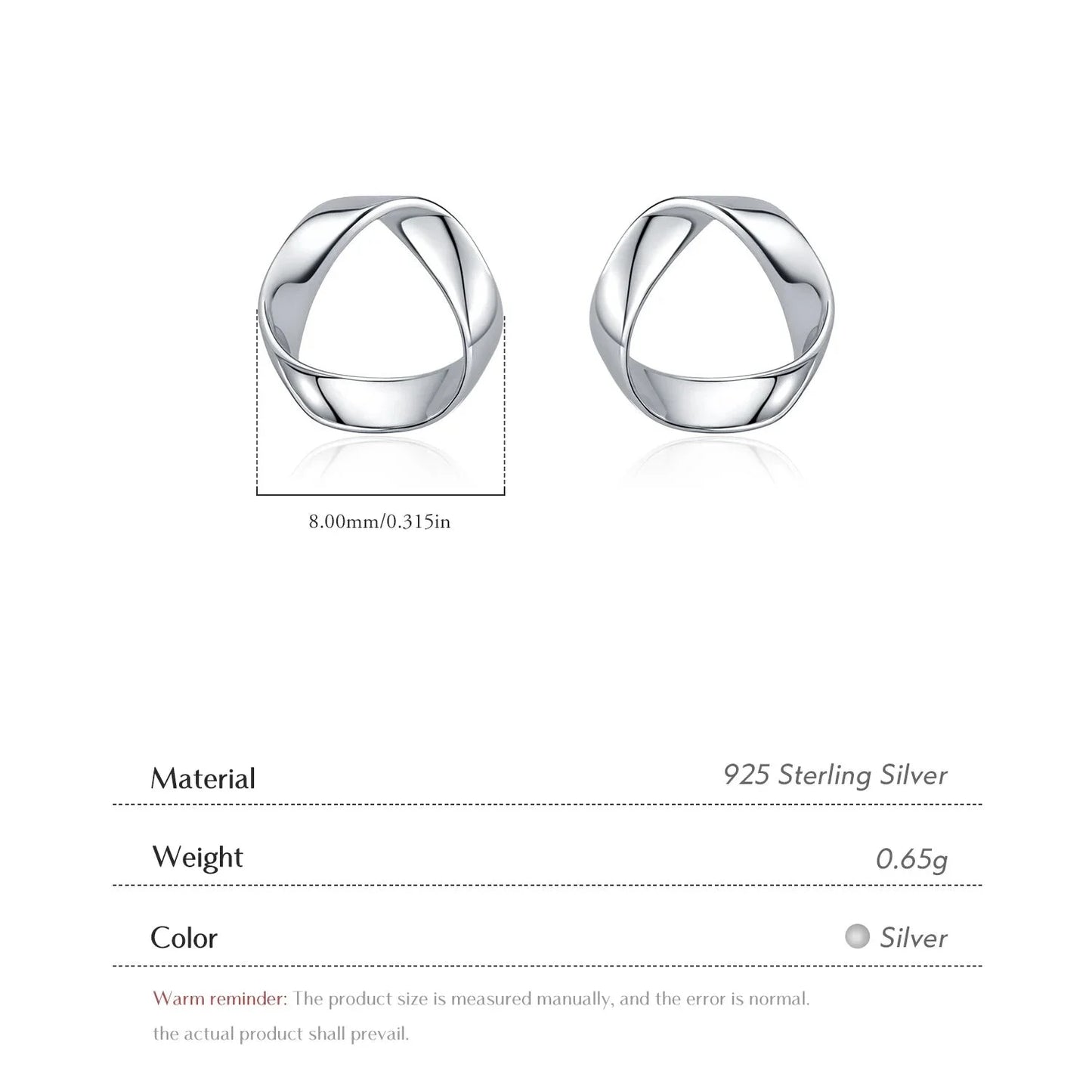 925 Sterling Silver Minimalist Wavy Stud Earrings - Women Fine jewellery