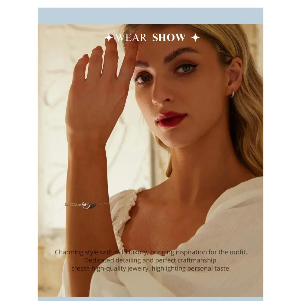 Double Hearts of Love - Sterling Silver Bracelet with Adjustable Chain - Bracelets