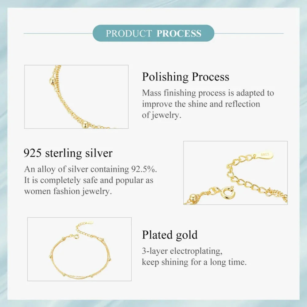 Double-Layered Round Beads 925 Sterling Silver Chain Bracelet with 14K Gold Plating - Bracelets
