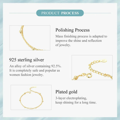Double-Layered Round Beads 925 Sterling Silver Chain Bracelet with 14K Gold Plating - Bracelets