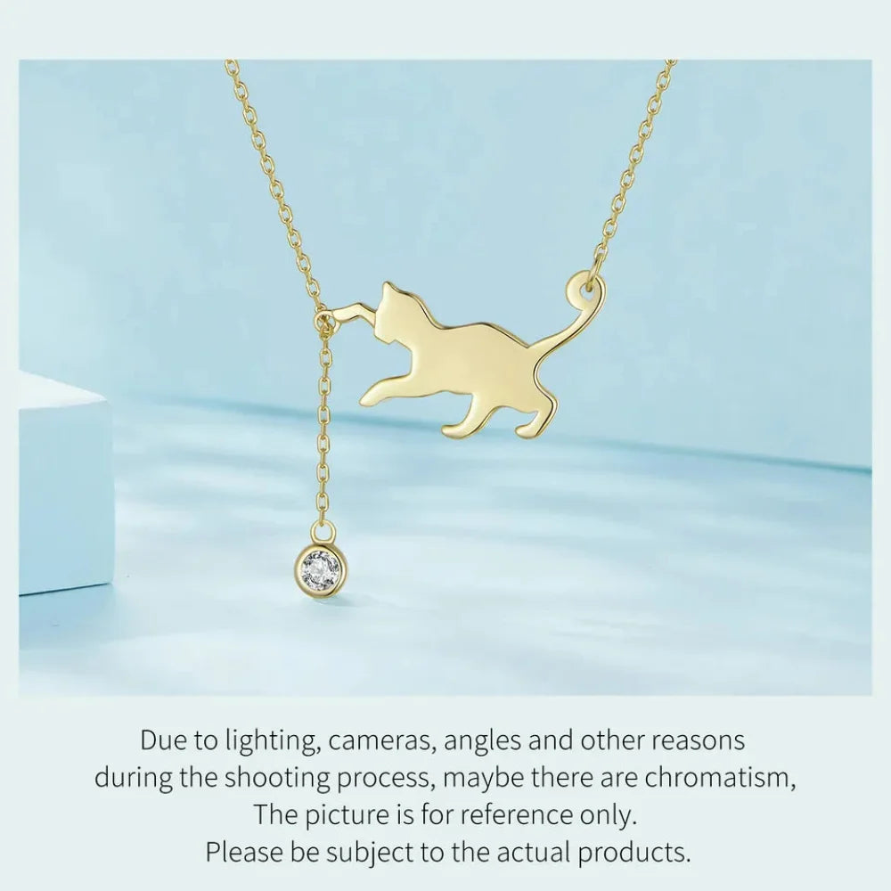 Breathtaking 925 Sterling Silver Cat Necklace | Elegant Pendant Collarbone jewellery SCN232 in 3 Colors - Necklaces