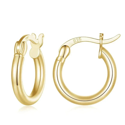 14K White Gold-Plated 925 Sterling Silver Hoop Earrings - Stylish and Hypoallergenic jewellery for Women - Gold - 14Mm