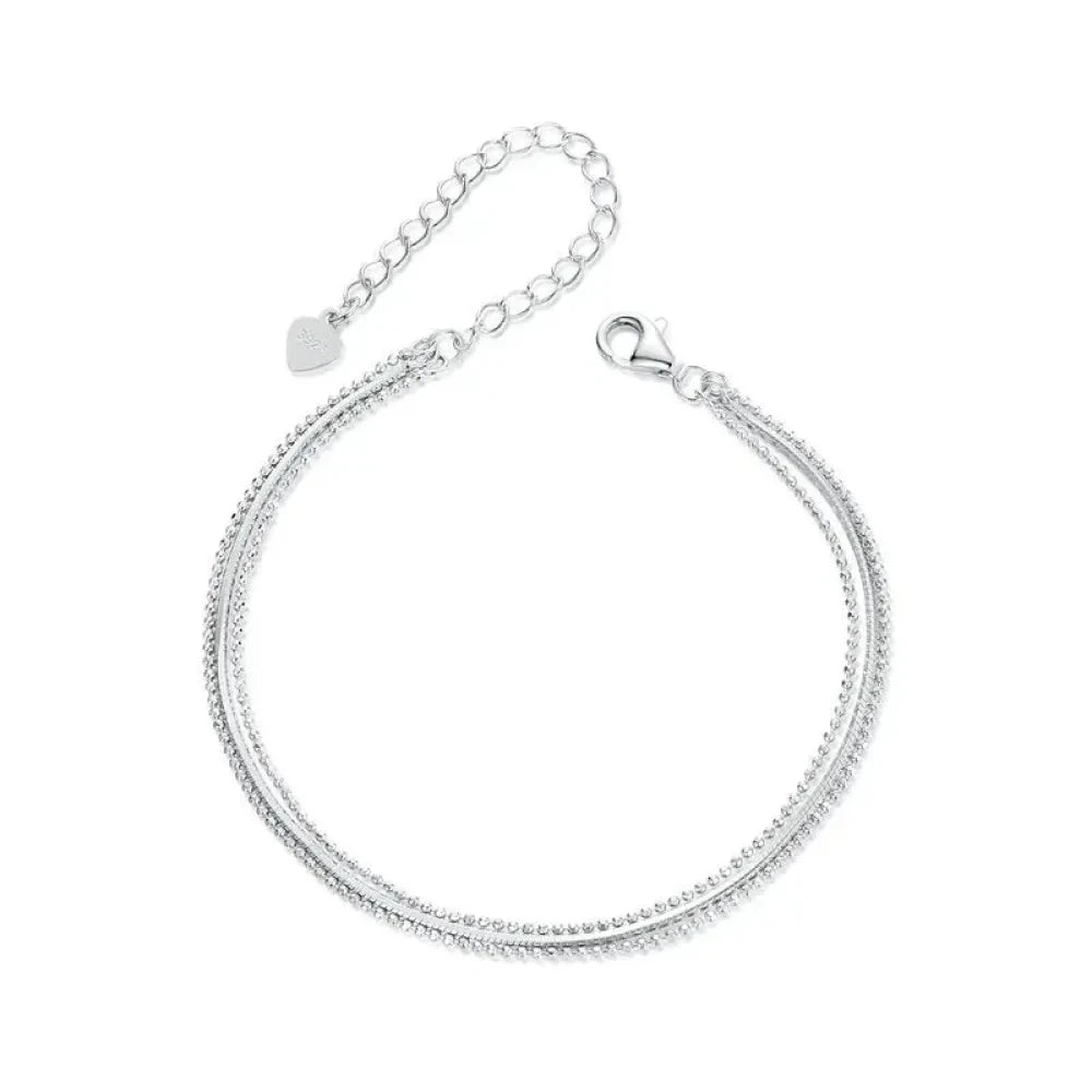 Delicate Elegance: Triple-Layered White Gold Plated Bracelet in 925 Sterling Silver - Bracelets