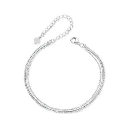 Delicate Elegance: Triple-Layered White Gold Plated Bracelet in 925 Sterling Silver - Bracelets