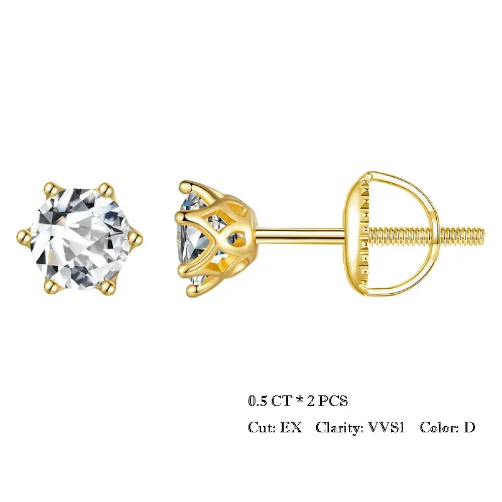 Radiant Moissanite Stud Earrings | D Color Round Cut 925 Silver Gold Plated 0.5Ct X 2