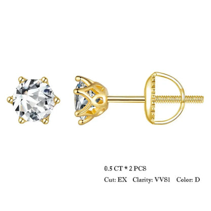 Radiant Moissanite Stud Earrings | D Color Round Cut 925 Silver Gold Plated - 0.5Ct X 2