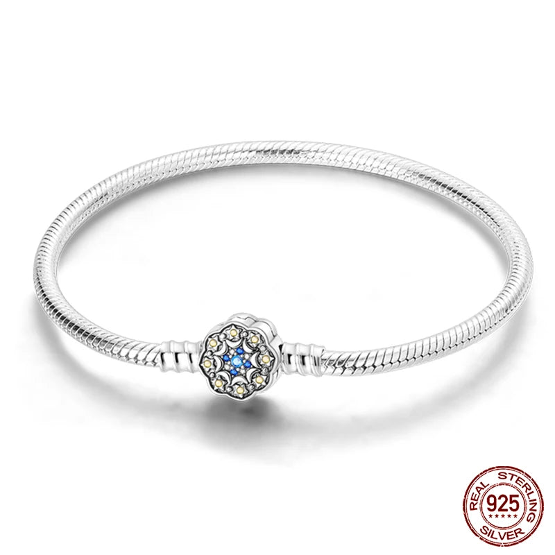 Elegant Snowflake Clasp Sterling Silver Bracelet - 18 Cm - Charm Bracelets