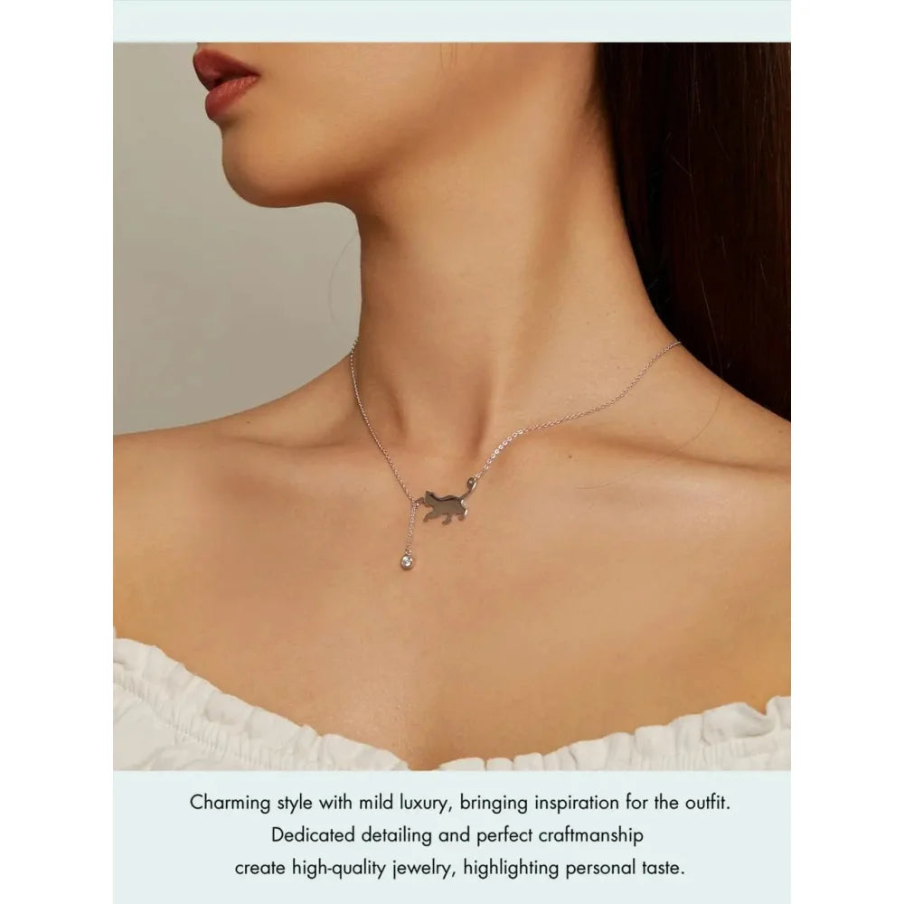 Breathtaking 925 Sterling Silver Cat Necklace | Elegant Pendant Collarbone jewellery SCN232 in 3 Colors - Necklaces