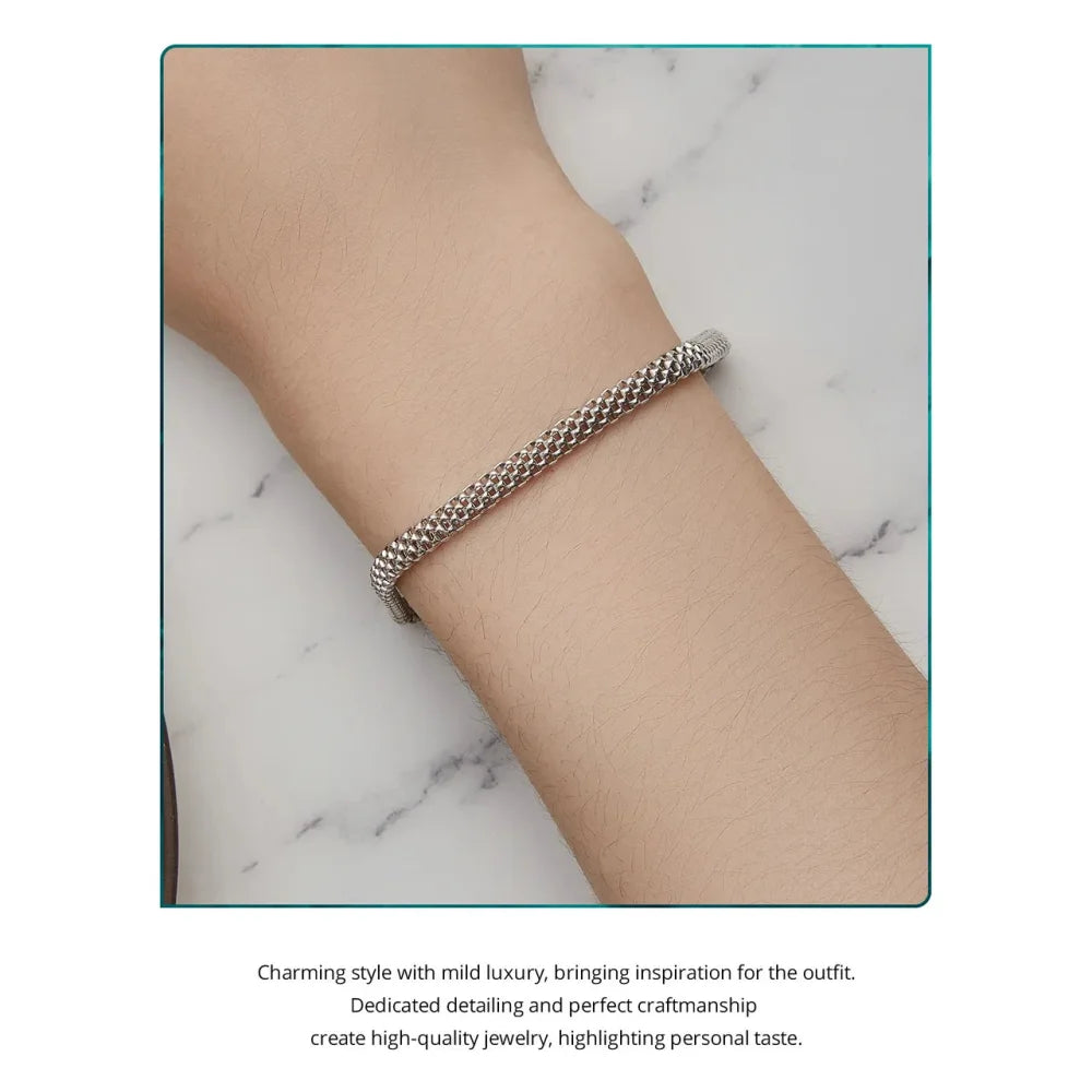 925 Sterling Silver Classic Square Buckle Bracelet Retro Braided Chain Link for Women Platinum Plated Fine jewellery