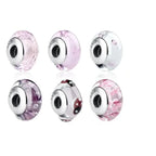 925 Sterling Silver Pink Flower Murano Glass Beads Diy Bracelet Charms For A Festive Touch (Scz001) Bead