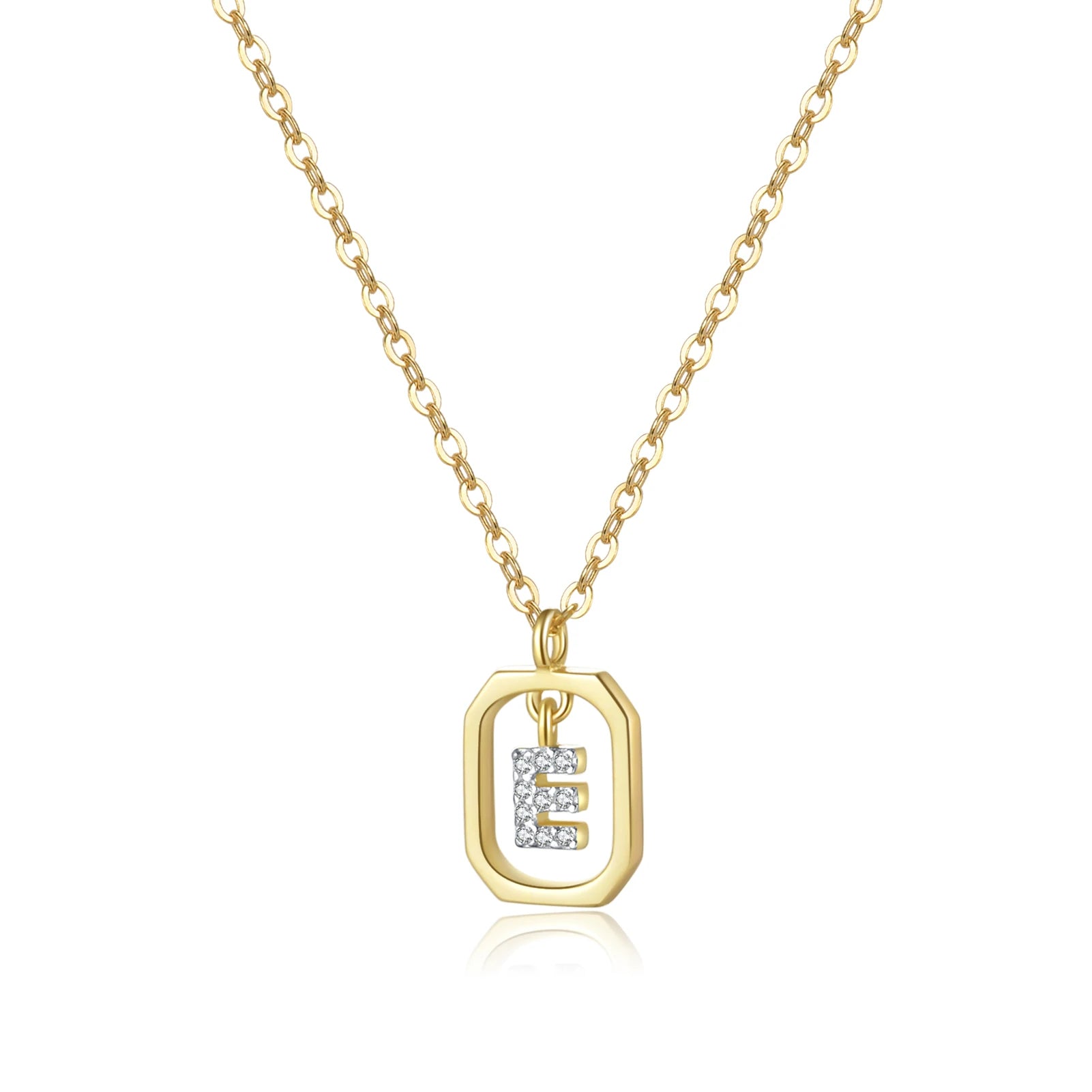 Personalized Initial Sterling Silver Pendant Necklace - Gold E - Necklaces