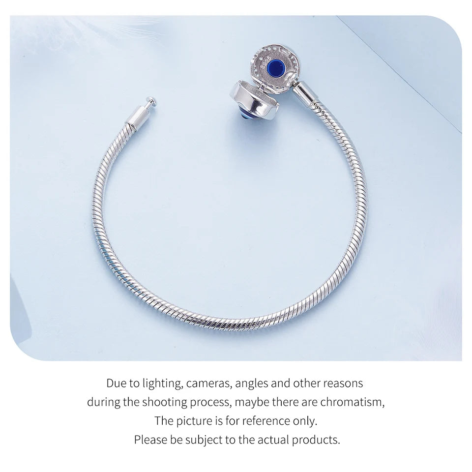 Protective Evil Eye Charm Sterling Silver Snake Chain Bracelet - Bracelets