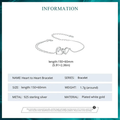 Double Hearts of Love - Sterling Silver Bracelet with Adjustable Chain - Bracelets