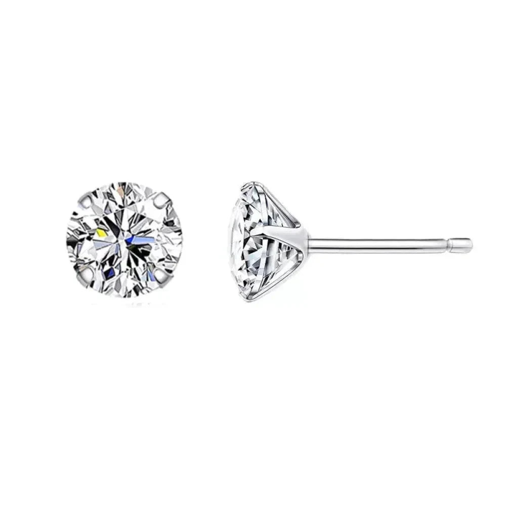 CZ Stud Earrings - 925 Sterling Silver Platinum Plated - Round Cubic Zirconia Hypoallergenic 4mm 5mm 6mm 7mm BSE166 - 7