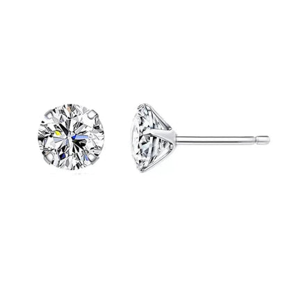 CZ Stud Earrings - 925 Sterling Silver Platinum Plated - Round Cubic Zirconia Hypoallergenic 4mm 5mm 6mm 7mm BSE166 - 7