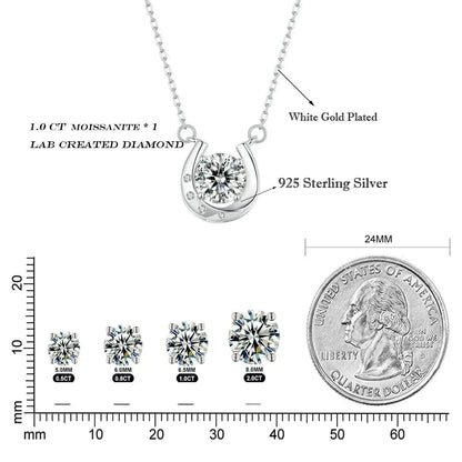 Lucky Charm - Sterling Silver Horseshoe Necklace with Sparkling Moissanite - Necklaces