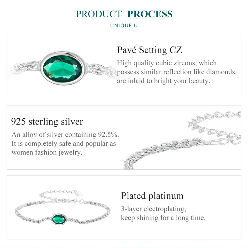 Elegant Green Zircon Chopin Sterling Silver Bracelet - Bracelets