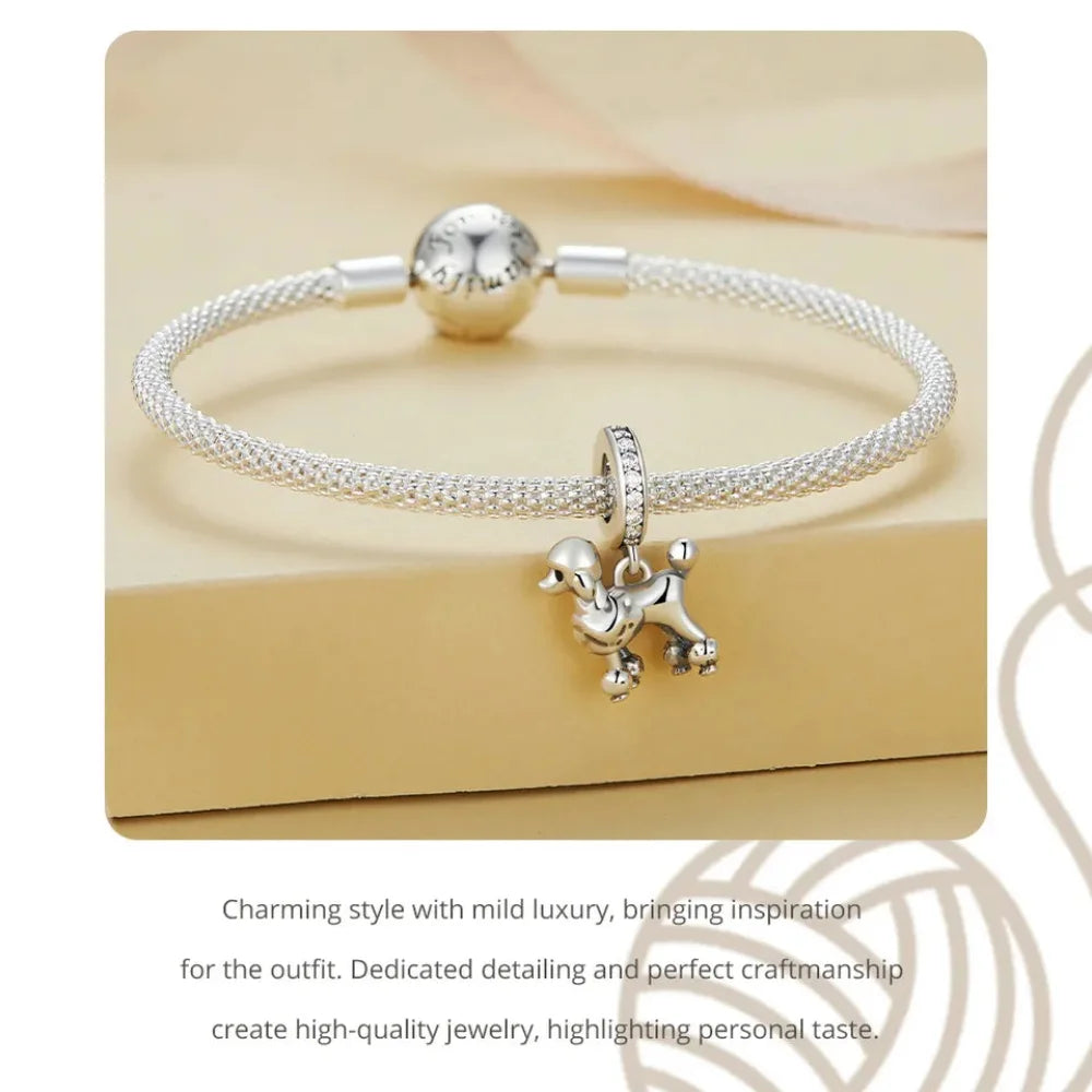 Genuine 925 Sterling Silver Pet Dog Charm for Bracelet - Poodle Dachshund Pendant - Charms