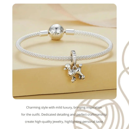Genuine 925 Sterling Silver Pet Dog Charm for Bracelet - Poodle Dachshund Pendant - Charms