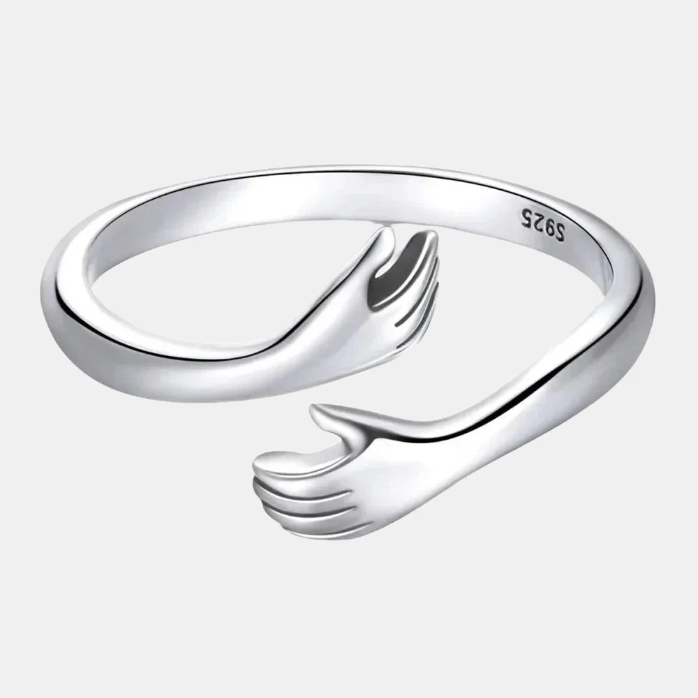 925 Sterling Silver Hug Warmth and Love Hand Adjustable Ring for Women - His Big Loving Hugs in 3 Colors - Rings