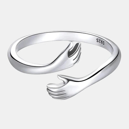 925 Sterling Silver Hug Warmth and Love Hand Adjustable Ring for Women - His Big Loving Hugs in 3 Colors - Rings