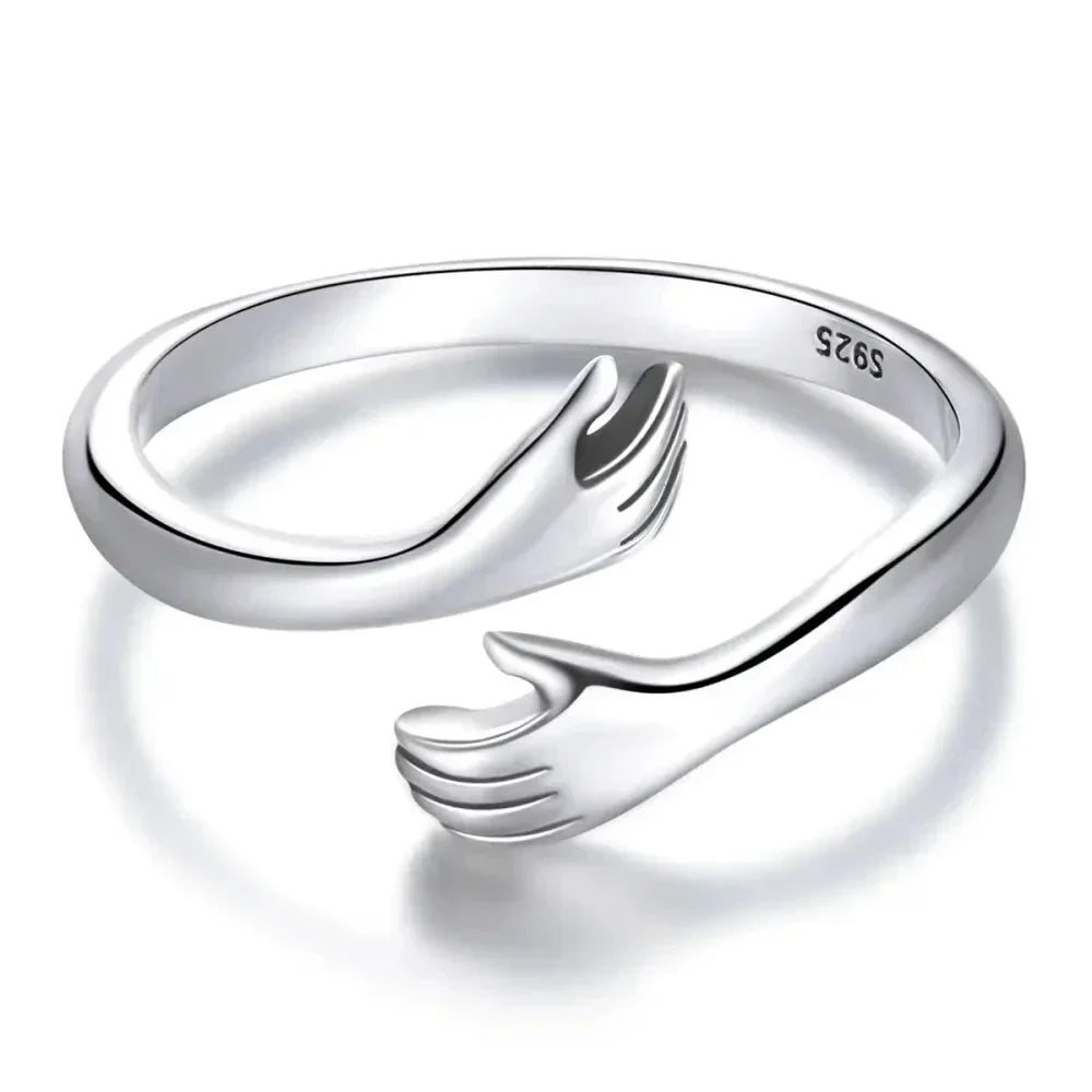 925 Sterling Silver Hug Warmth and Love Hand Adjustable Ring for Women - His Big Loving Hugs in 3 Colors - Rings
