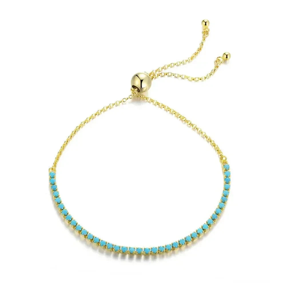14K Gold Plated CZ Tennis Bracelet | Adjustable 925 Sterling Silver Slider for Women | Wedding jewellery Gift