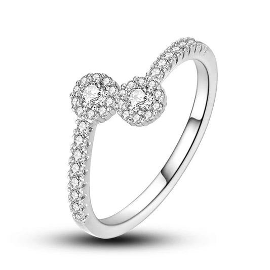 Double Cluster Sterling Silver Wave Ring - 6 - Rings