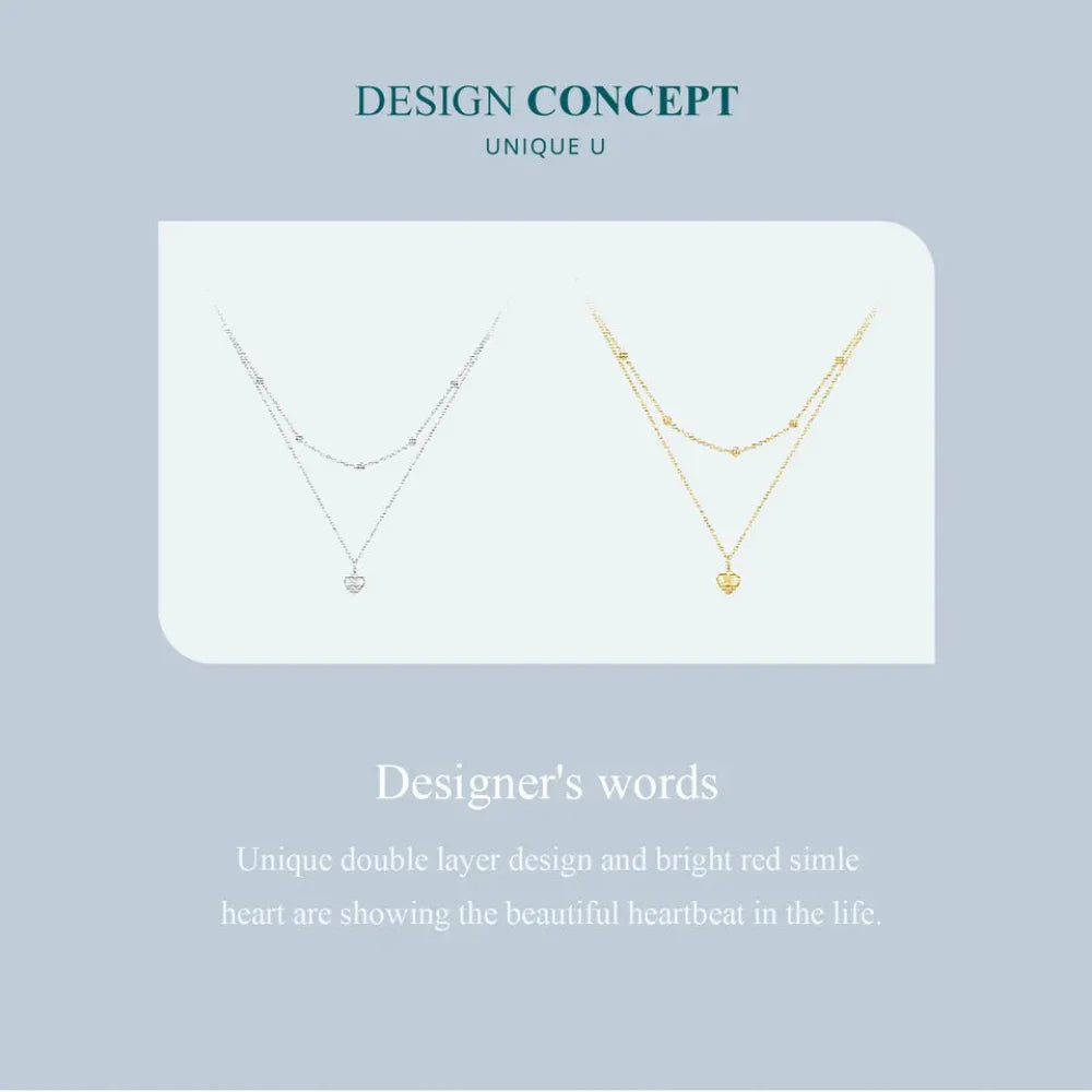 925 Sterling Silver Heart Pendant Necklace - Elegant Double Layer Choker for Women - BSN168 - Necklaces
