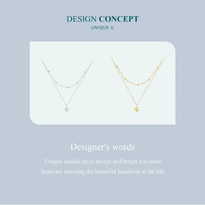 925 Sterling Silver Heart Pendant Necklace - Elegant Double Layer Choker for Women - BSN168 - Necklaces