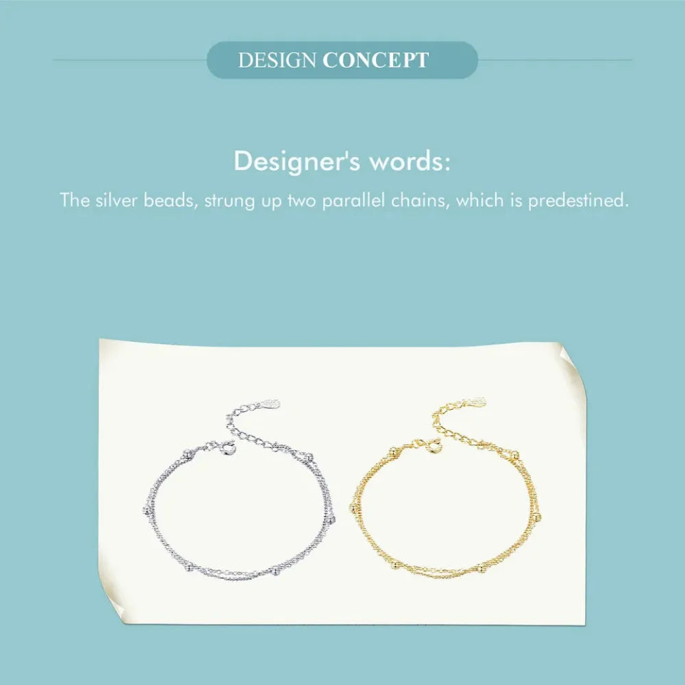 Double-Layered Round Beads 925 Sterling Silver Chain Bracelet with 14K Gold Plating - Bracelets