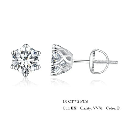 Radiant Moissanite Stud Earrings | D Color Round Cut 925 Silver Gold Plated - 1.0Ct X 2