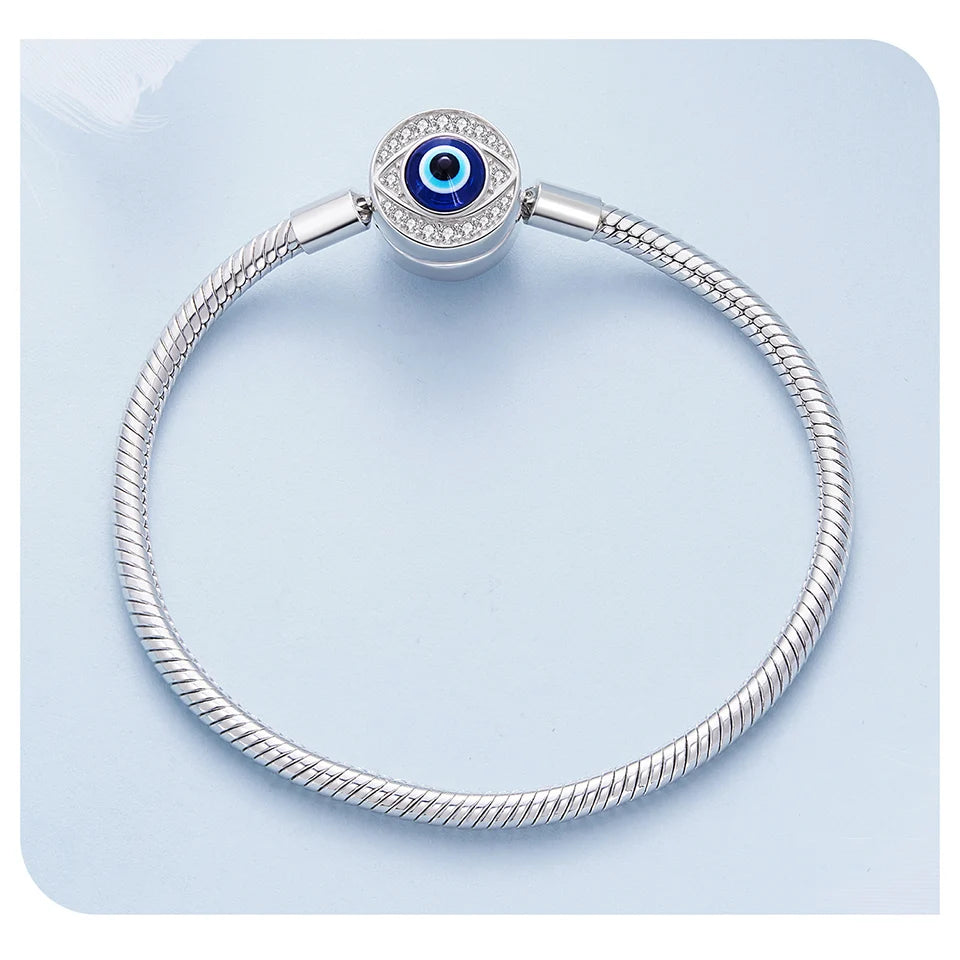 Protective Evil Eye Charm Sterling Silver Snake Chain Bracelet - Bracelets