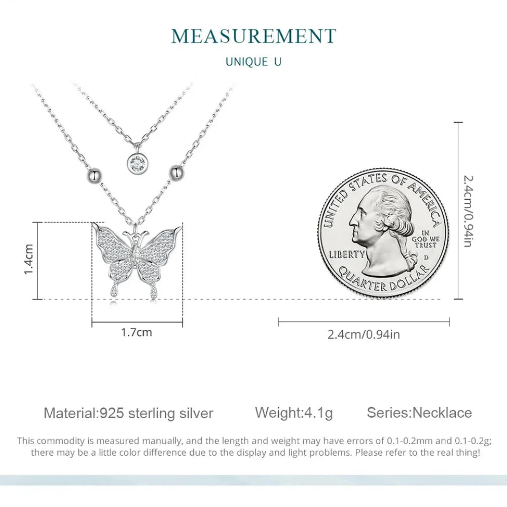 925 Sterling Silver Double-layer Tassel Butterfly Pendant Necklace for Women - Elegant Fine jewellery - Necklaces