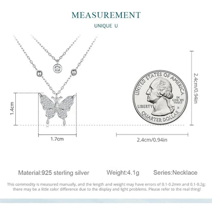 925 Sterling Silver Double-layer Tassel Butterfly Pendant Necklace for Women - Elegant Fine jewellery - Necklaces