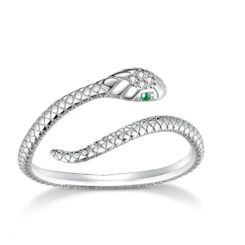 925 Sterling Silver Adjustable Snake Ring with Green Zircon - Fashion jewellery in 4 Colors - Rings