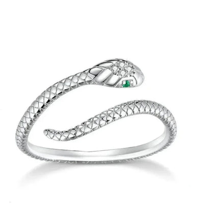 925 Sterling Silver Adjustable Snake Ring with Green Zircon - Fashion jewellery in 4 Colors - Rings