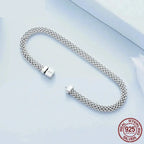 925 Sterling Silver Classic Square Buckle Bracelet Retro Braided Chain Link For Women Platinum Plated Fine Jewelry