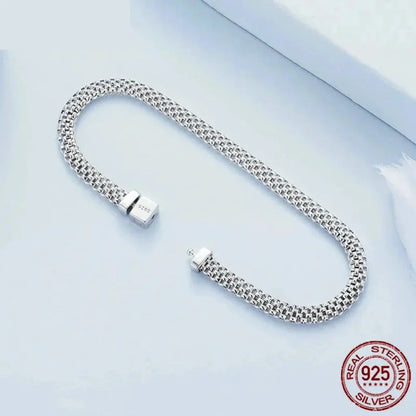 925 Sterling Silver Classic Square Buckle Bracelet Retro Braided Chain Link for Women Platinum Plated Fine jewellery