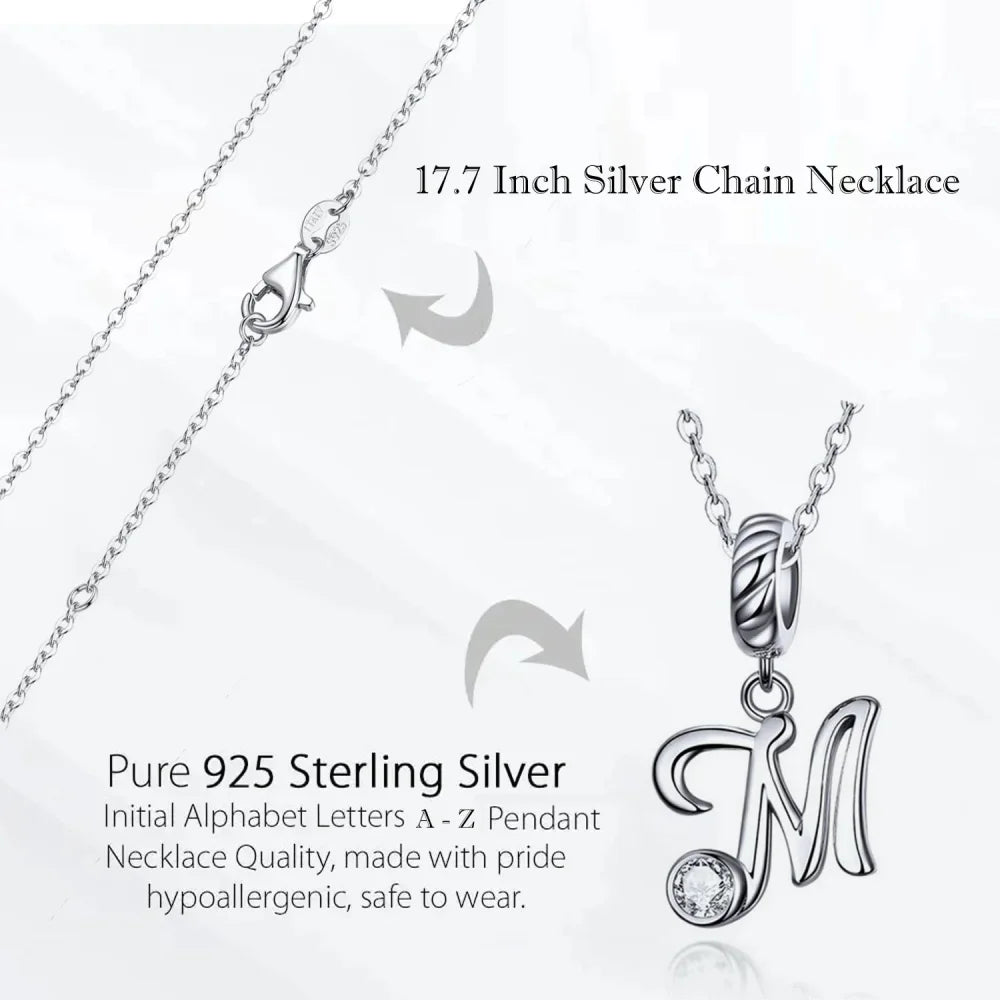 Chic and Timeless 925 Sterling Silver Initial Pendant Necklace | Platinum Plated Vintage Letter A to Z | Women’s Fine
