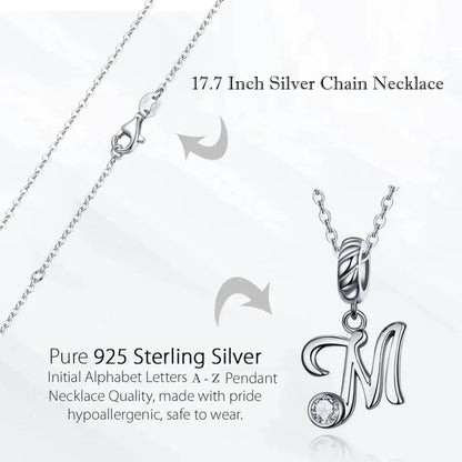 Chic and Timeless 925 Sterling Silver Initial Pendant Necklace | Platinum Plated Vintage Letter A to Z | Women’s Fine