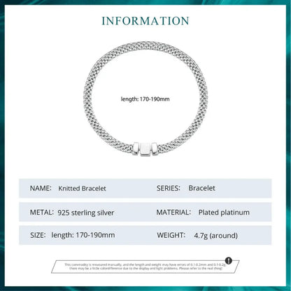 925 Sterling Silver Classic Square Buckle Bracelet Retro Braided Chain Link for Women Platinum Plated Fine jewellery