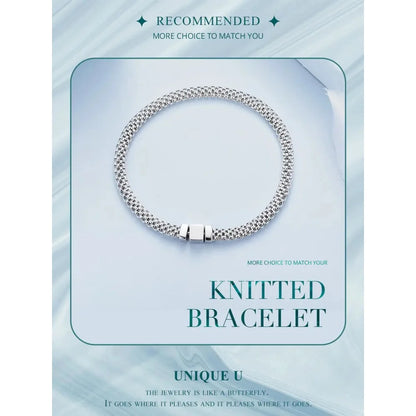 925 Sterling Silver Classic Square Buckle Bracelet Retro Braided Chain Link for Women Platinum Plated Fine jewellery