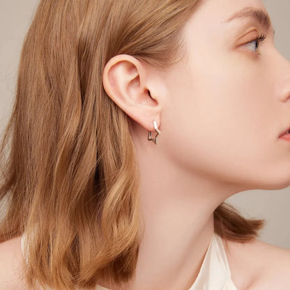925 Sterling Silver Starlike Earrings - Minimalist Star Shape Ear Buckle for Women - Fashion jewellery SCE1136 - Hoop