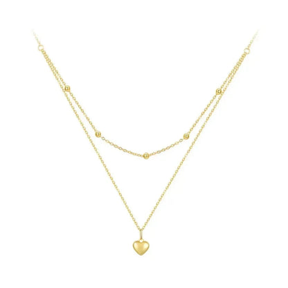 925 Sterling Silver Heart Pendant Necklace - Elegant Double Layer Choker for Women - BSN168 - Gold - Necklaces