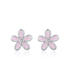 925 Sterling Silver Colorful Enamel Flower Stud Earrings Minimalist & Cute Pink
