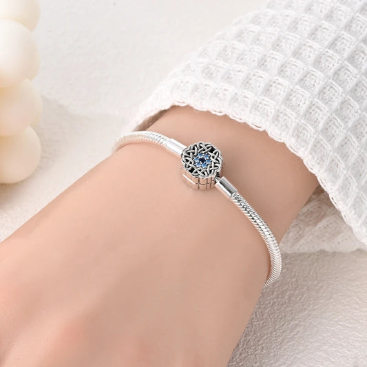 Celtic Snowflake Clasp Sterling Silver Charm Bracelet - Bracelets