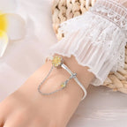 Radiant Daisy Sterling Silver Charm Bracelet With Dangling Chain Bracelets