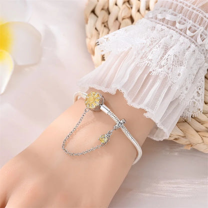 Radiant Daisy Sterling Silver Charm Bracelet With Dangling Chain - Bracelets