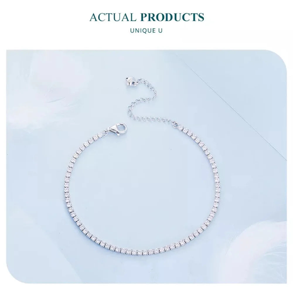 Exquisite 925 Sterling Silver Adjustable Tennis Bracelet - Platinum Plated with Clear 3mm Cubic Zirconia - Bracelets
